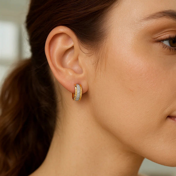 14K Two Tone Gold Center Huggie Earrings