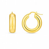 14K yellow gold medium puffy hoop earrings with rounded dimensional profile thumbnail 1