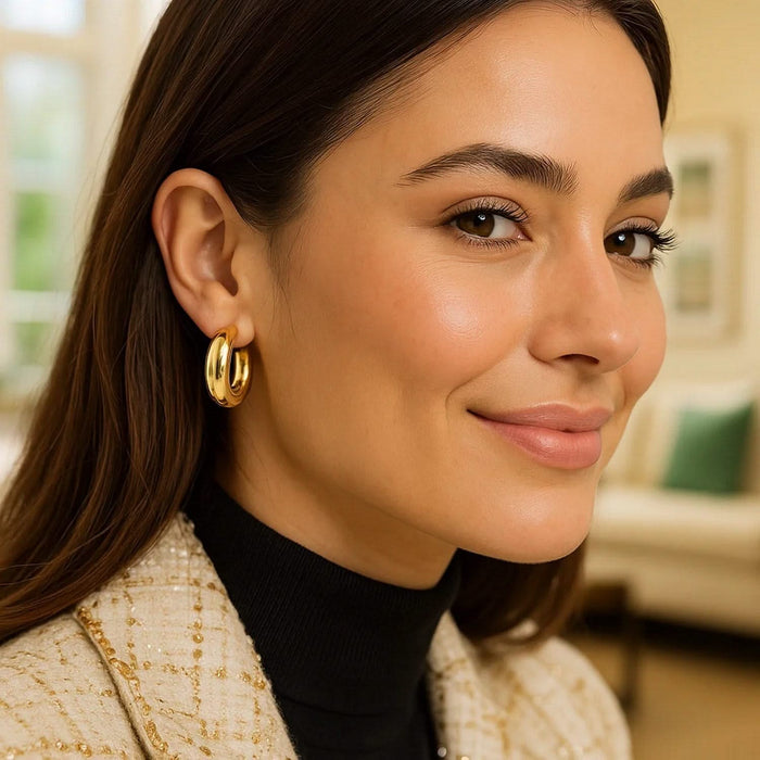 14k Yellow Gold Medium Puffy Hoops
