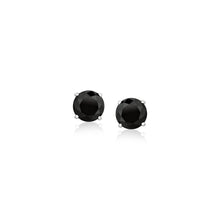 Load image into Gallery viewer, 14k White Gold Stud Earrings with Black Faceted Cubic Zirconia(5mm)