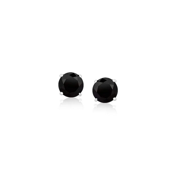 14k White Gold Stud Earrings with Black Faceted Cubic Zirconia(5mm)