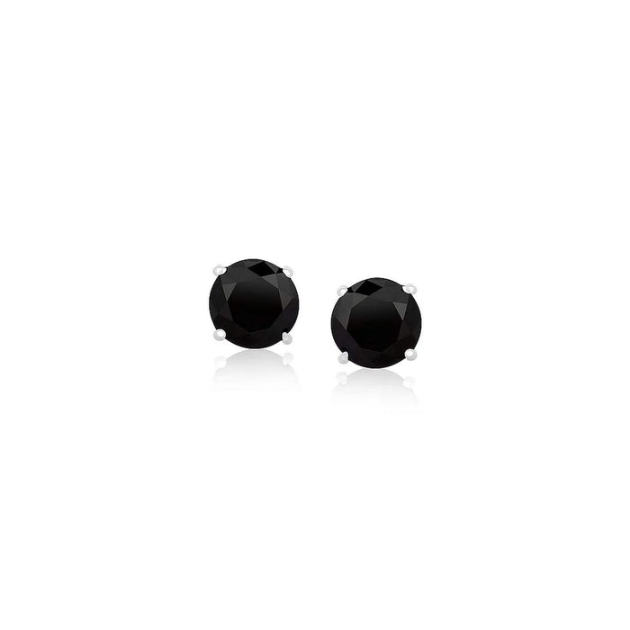 14k White Gold Stud Earrings with Black Faceted Cubic Zirconia(5mm)