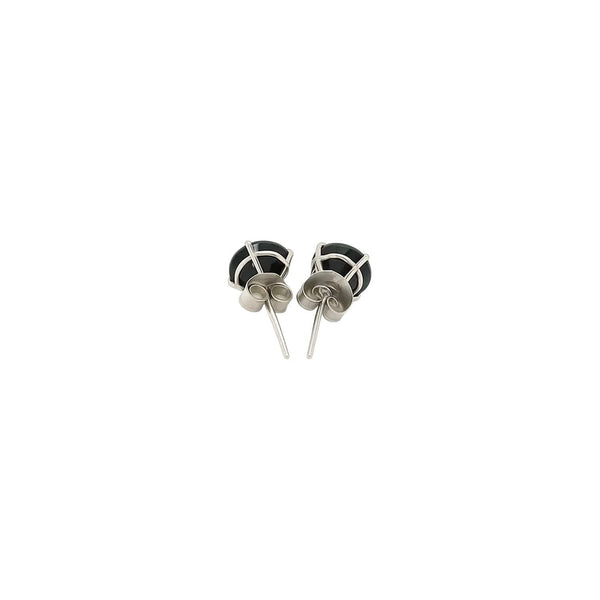 14k White Gold Stud Earrings with Black Faceted Cubic Zirconia(5mm)