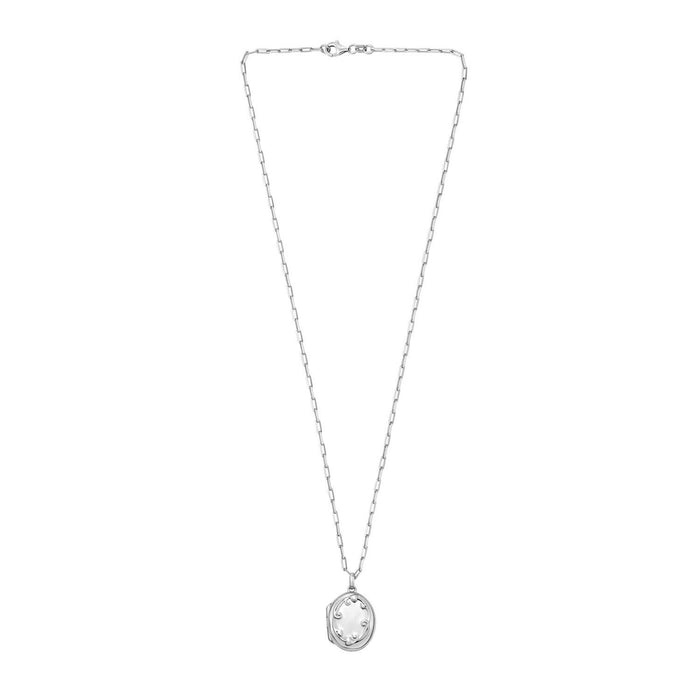 Sterling Silver Rhodium Plated Oval Vine Locket Necklace