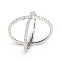 14K white gold X style thin ring with round diamond stones