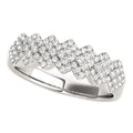 14K white gold ring with diagonal rows of round diamond stones