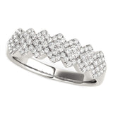 14K white gold ring with diagonal rows of round diamond stones thumbnail 1