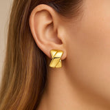 14K Yellow Gold Puffed X C Hoops Earrings thumbnail 2