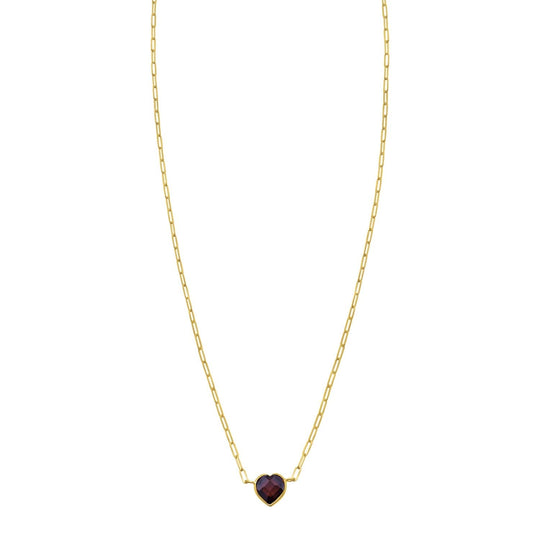 14K Yellow Gold Garnet Heart Necklace (1.50 mm)