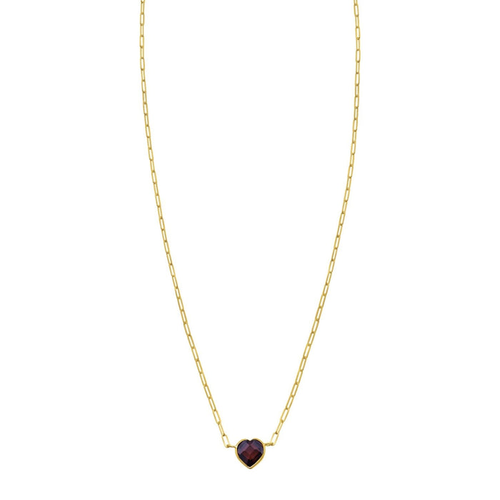 14K Yellow Gold Garnet Heart Necklace (1.50 mm)
