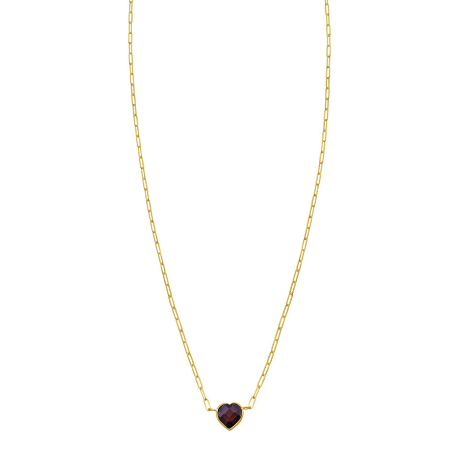 14K Yellow Gold Garnet Heart Necklace (1.50 mm)