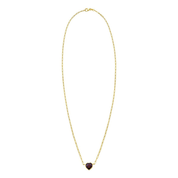 14K Yellow Gold Garnet Heart Necklace (1.50 mm)