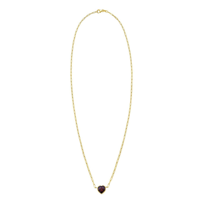 14K Yellow Gold Garnet Heart Necklace (1.50 mm)