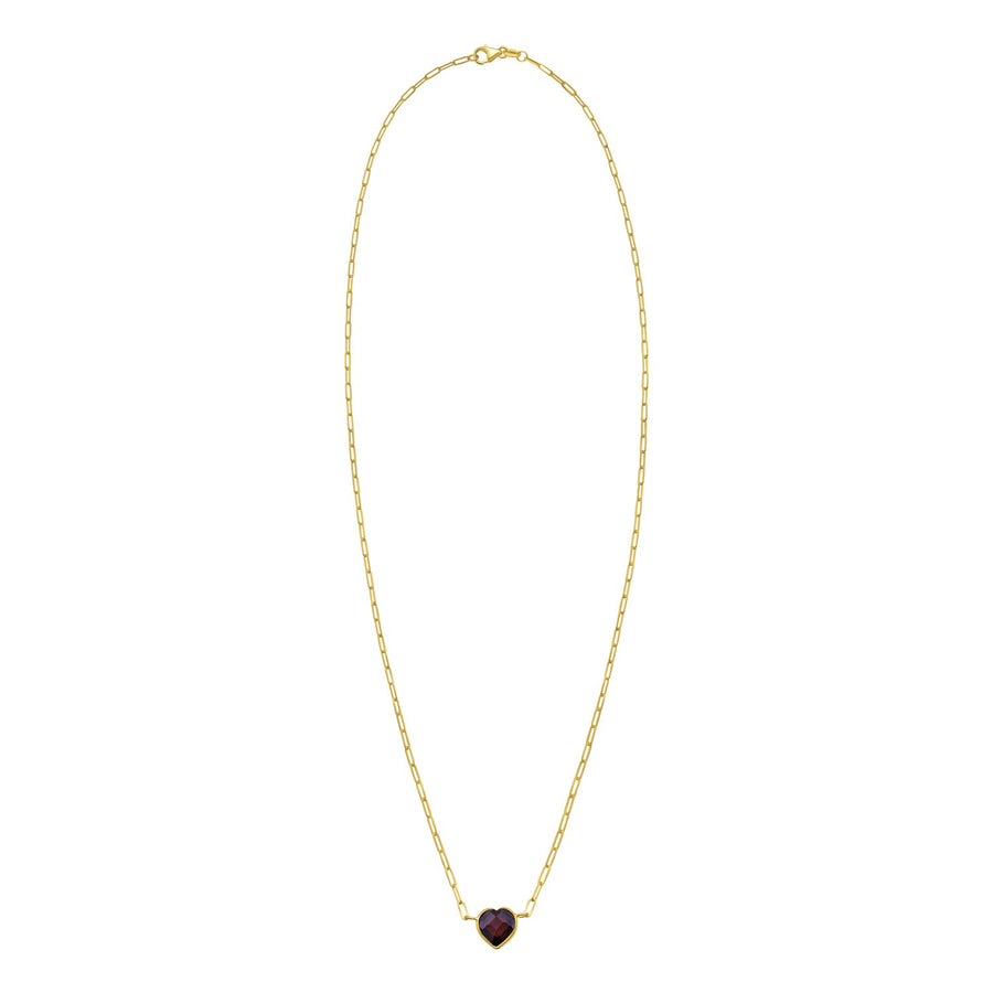 14K Yellow Gold Garnet Heart Necklace (1.50 mm)