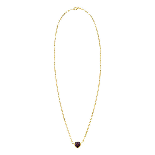 14K Yellow Gold Garnet Heart Necklace (1.50 mm)