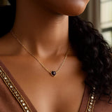 14K Yellow Gold Garnet Heart Necklace (1.50 mm) thumbnail 3