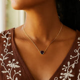 14K Yellow Gold Garnet Heart Necklace (1.50 mm) thumbnail 4