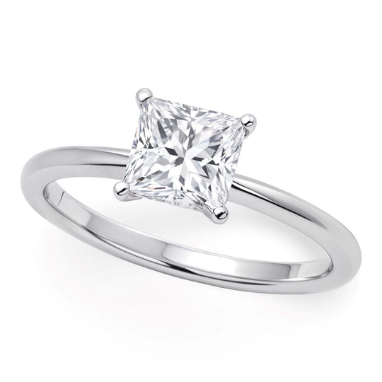 10K white gold ring with 1 princess diamond solitaire center stone