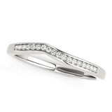 14K white gold ring with small round diamond stones along a curved band thumbnail 1