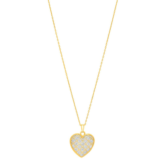 Checkered Heart Necklace in 14K Yellow Gold