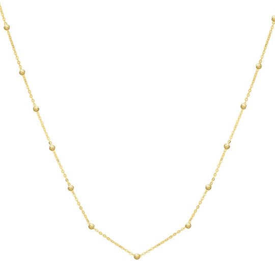 14K yellow gold textured Saturn bead necklace with hammered beaded strand