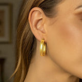 14K Yellow Gold Sparkle Spring Hoop Earrings thumbnail 2