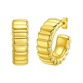 14K yellow gold ribbed C hoop earrings with open curved profile