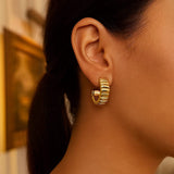 14K Yellow Gold Ribbed C Hoop Earrings thumbnail 3
