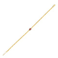14K yellow gold mirrored chain bracelet with red garnet accent
