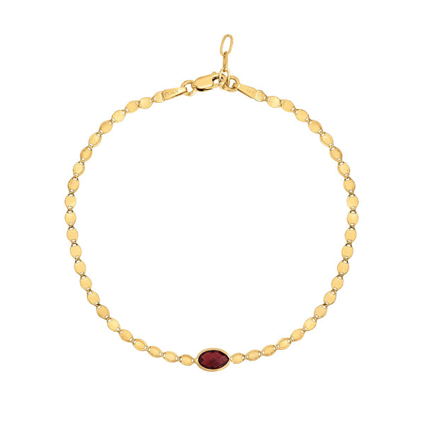 14K Yellow Gold Garnet Mirrored Chain Bracelet (2.20 mm)