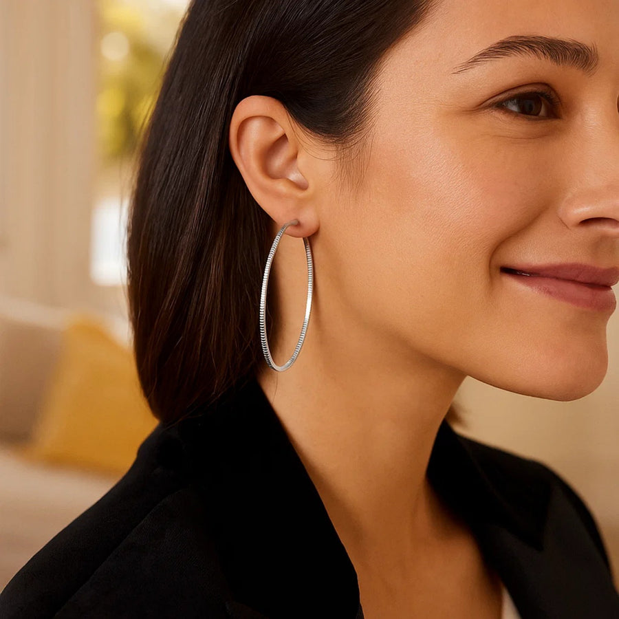 Ridge Textured Hoop Earrings in Sterling Silver