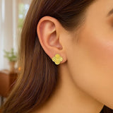 14K Yellow Gold Clover Stud Earrings (12.20 mm) thumbnail 3