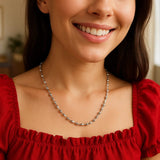 Sterling Silver Rhodium Plated Moon Cut Oval Bead Chain (3.00 mm) thumbnail 3