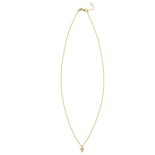 14K yellow gold cross necklace with petite diamond stones