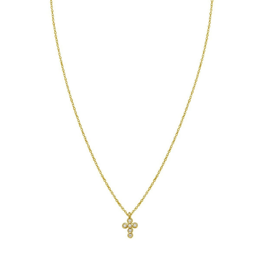 14K Yellow Gold Petite Diamond Cross Necklace