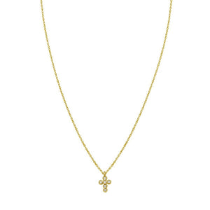 14K Yellow Gold Petite Diamond Cross Necklace