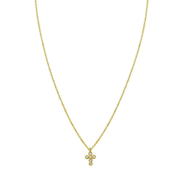 14K Yellow Gold Petite Diamond Cross Necklace
