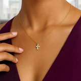 14K Yellow Gold Petite Diamond Cross Necklace thumbnail 3