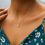 14K Yellow Gold Petite Diamond Cross Necklace thumbnail 4