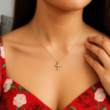 14K Yellow Gold Petite Diamond Cross Necklace thumbnail 5