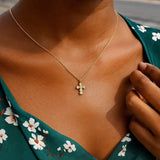 14K Yellow Gold Petite Diamond Cross Necklace thumbnail 6