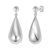 Sterling Silver Rhodium Plated Puffed Teardrop Dangle Earrings