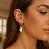 Sterling Silver Rhodium Plated Puffed Teardrop Dangle Earrings thumbnail 5