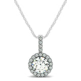 14K white gold pendant with round diamond and halo of accent stones thumbnail 1