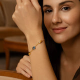 14K Yellow Gold Oval Gemstone and Bead Bracelet thumbnail 2