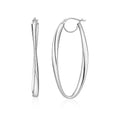 14K white gold oval twist motif hoop earrings