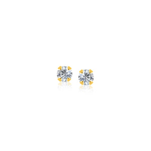 14k Yellow Gold Stud Earrings with Faceted White Cubic Zirconia(2mm)