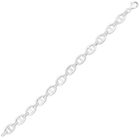 Sterling Silver Rhodium Plated Puffed Mariner Bracelet (9.00 mm)