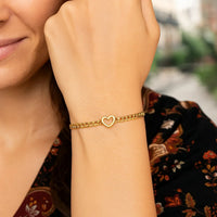 14k Yellow Gold 7 inch Curb Chain Bracelet with Heart