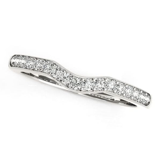 14K white gold curved wedding ring with channel-set round diamonds